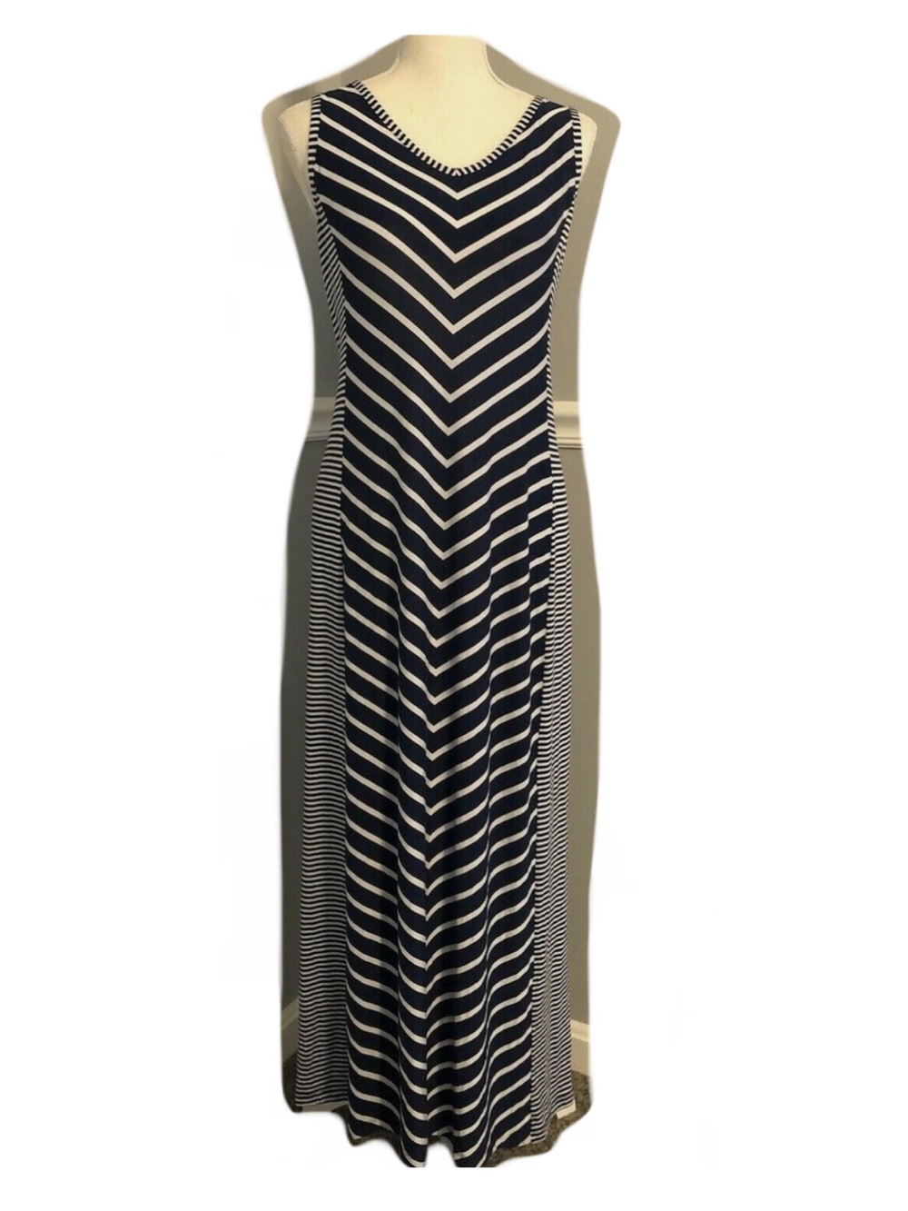 Style & Co Striped Navy and White Maxi Dress